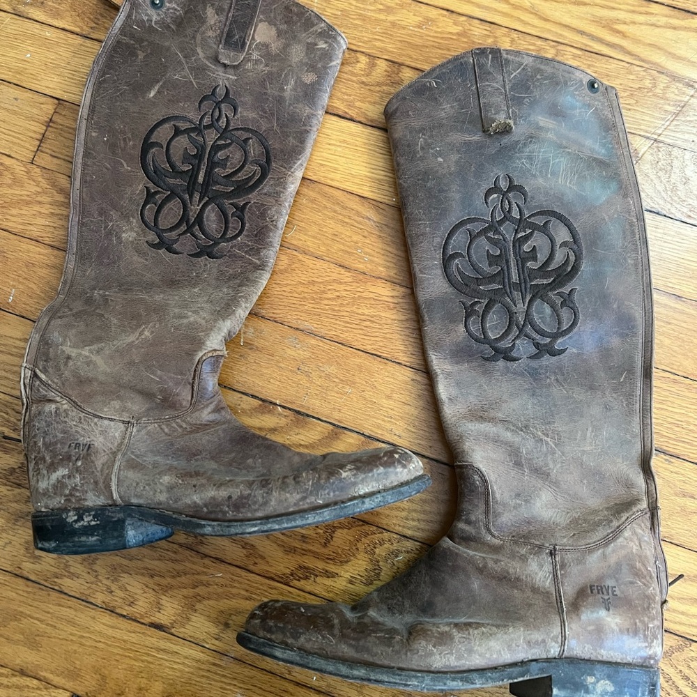 Frye Brown Leather Boots with Embossed Detail
